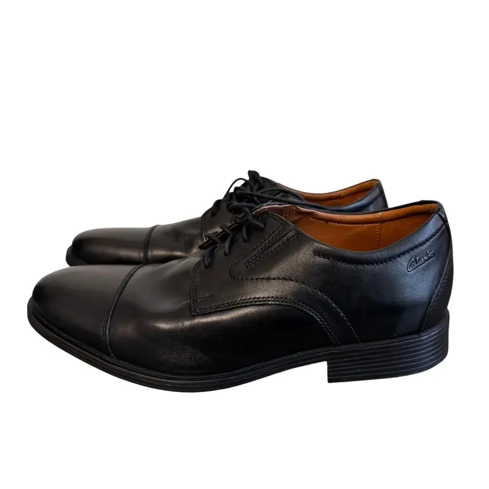 Clark’s Men’s Black Leather Tilden Whiddon Cap-Toe Oxfords Shoes Size 10.5